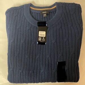 Express Men's Navy Cable Knit Crewneck Sweater